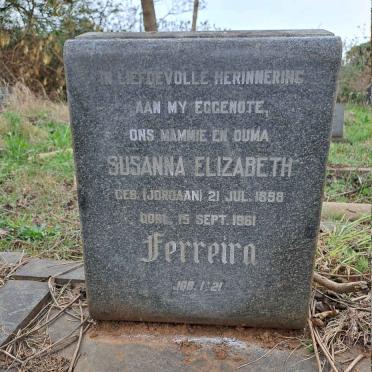 FERREIRA Susanna Elizabeth nee JORDAAN 1898-1961