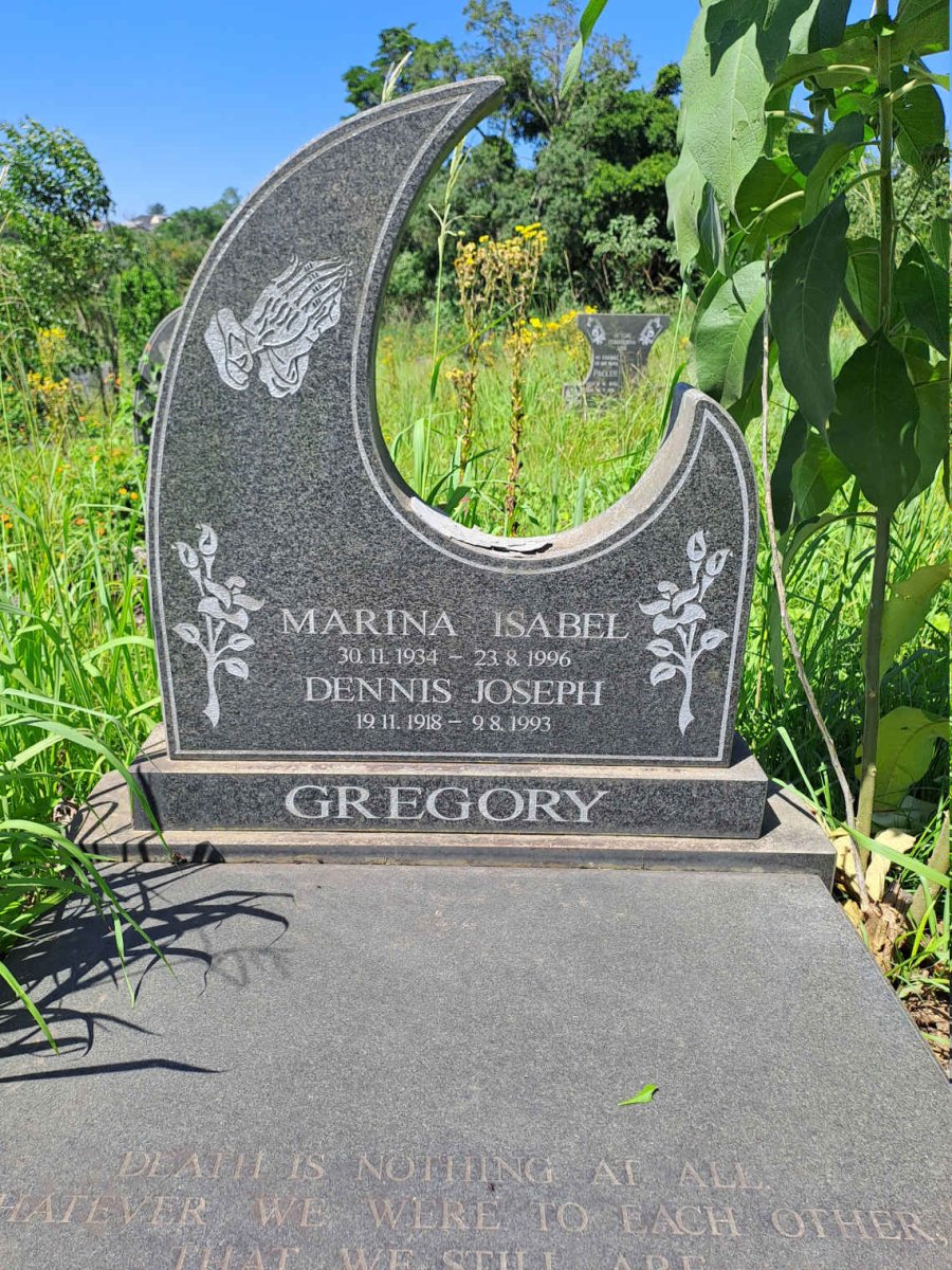 GREGORY Dennis Joseph 1918-1993 & Marina Isabel 1934-1996