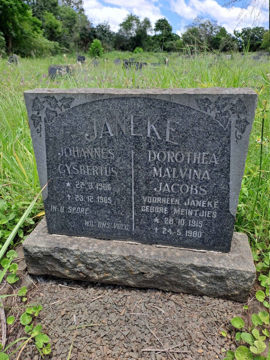 JANEKE Johannes Gysbertus 1906-1965 & JACOBS Dorothea Malvina nee MEINTJIES