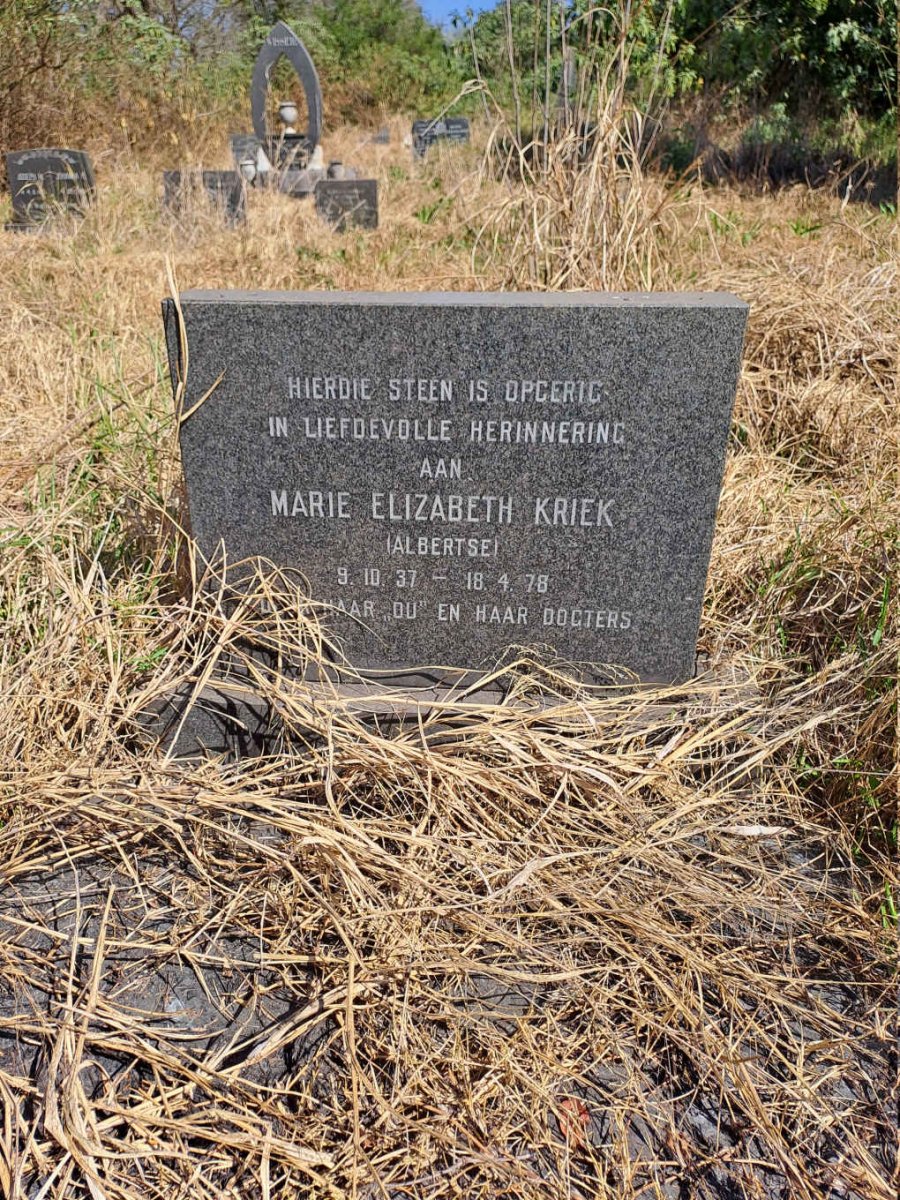 KRIEK Marie Elizabeth nee ALBERTSE 1937-1978