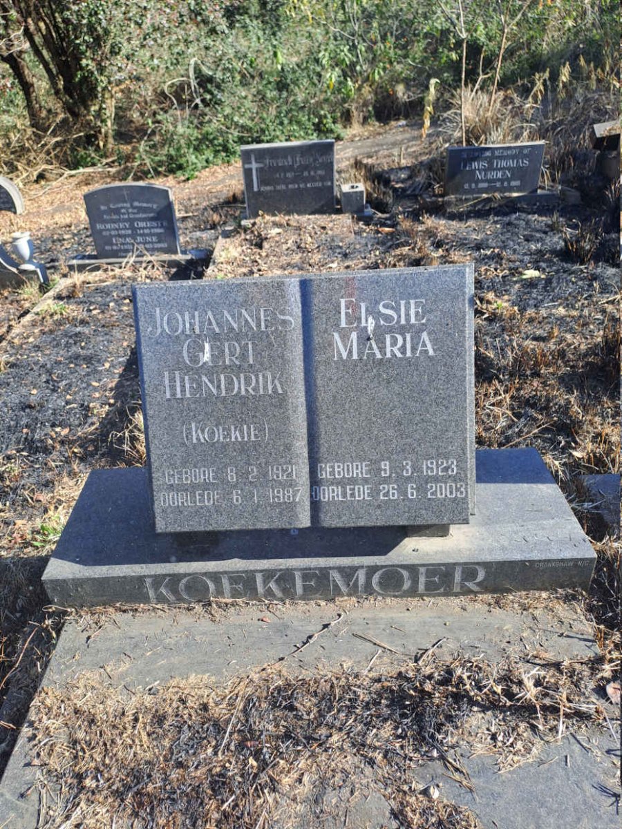 KOEKEMOER Johannes Gert Hendrik 1921-1987 & Elsie Maria 1923-2003