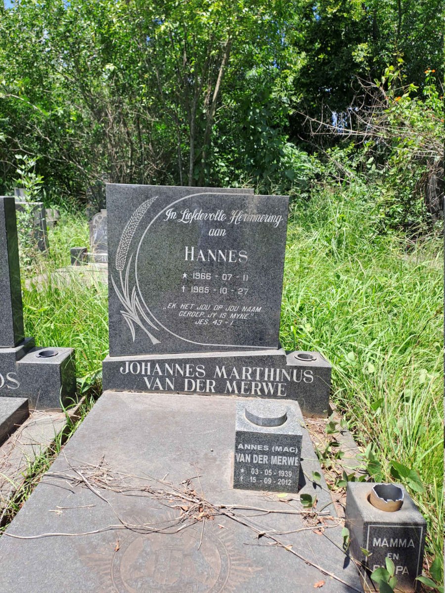 MERWE Johannes Marthinus, van der 1966-1985 :: VAN DER MERWE Annes 1939-2012
