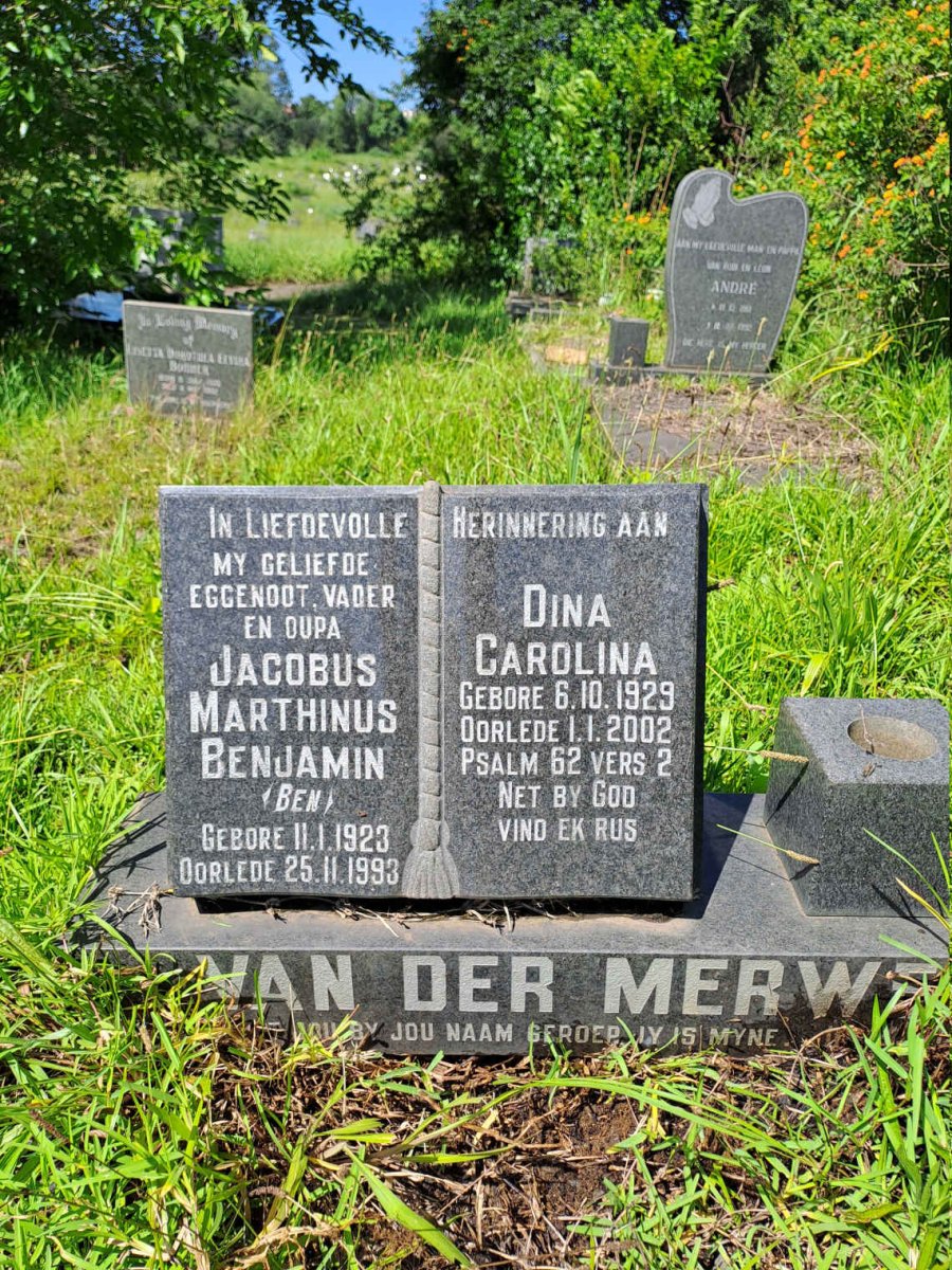 MERWE Jacobus Marthinus Benjamin, van der 1923-1993 & Dina Carolina 1929-2002