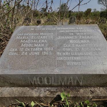 MOOLMAN Johannes Zacharia 1873-1944 & Maria Elizabeth Magdalena 1883-1965
