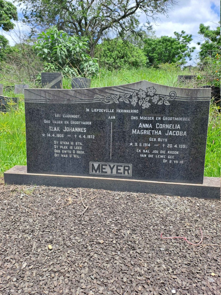 MEYER Izak Johannes 1905-1972 & Anna Cornelia Magrietha Jacoba nee BUYS 1914-1998