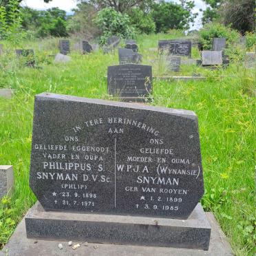 SNYMAN Philippus S. 1898-1971 & W.P.J.A. nee VAN ROOYEN 1899-1985