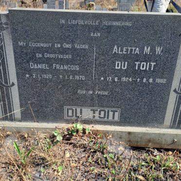 TOIT Daniel Francois, du 1920-1970 & Aletta M.W. 1924-1982