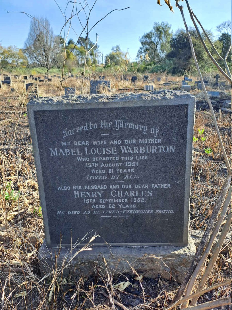 WARBURTON Henry Charles -1952 & Mabel Louise -1951