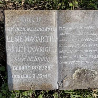 WRIGHT Elsie Magaritha Alletta nee DE DRUIN 1925-1945