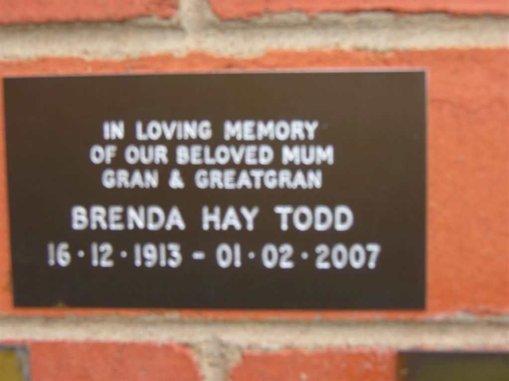 TODD Brenda Hay 1913-2007