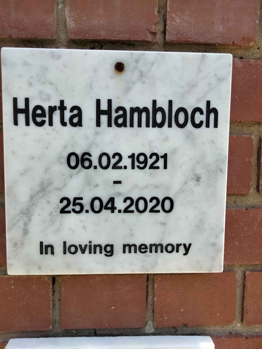 HAMBLOCH Herta 1921-2020