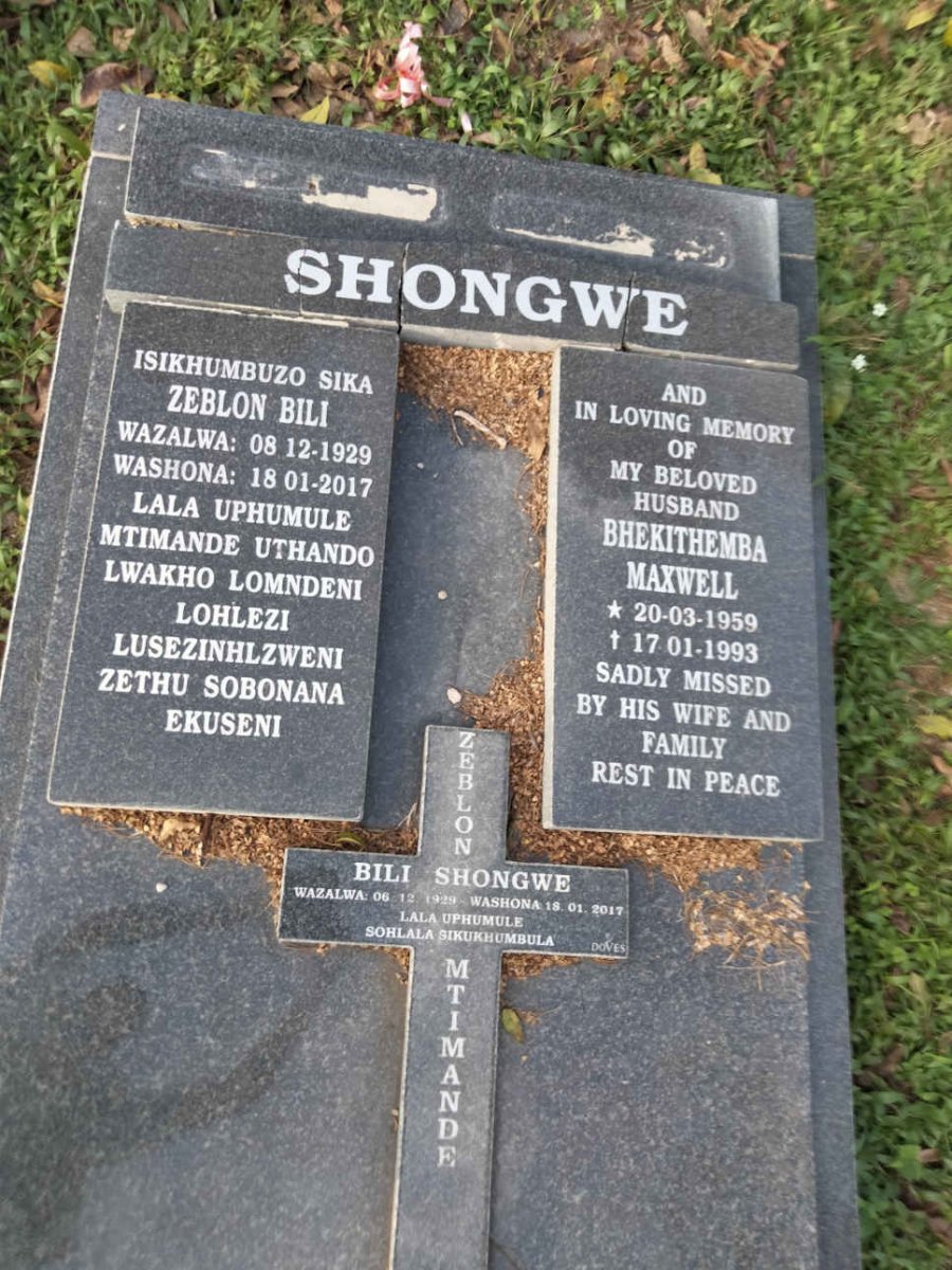 SHONGWE Zeblon Bili 1929-2017 :: SHONGWE Bhekithemba Maxwell 1959-1993