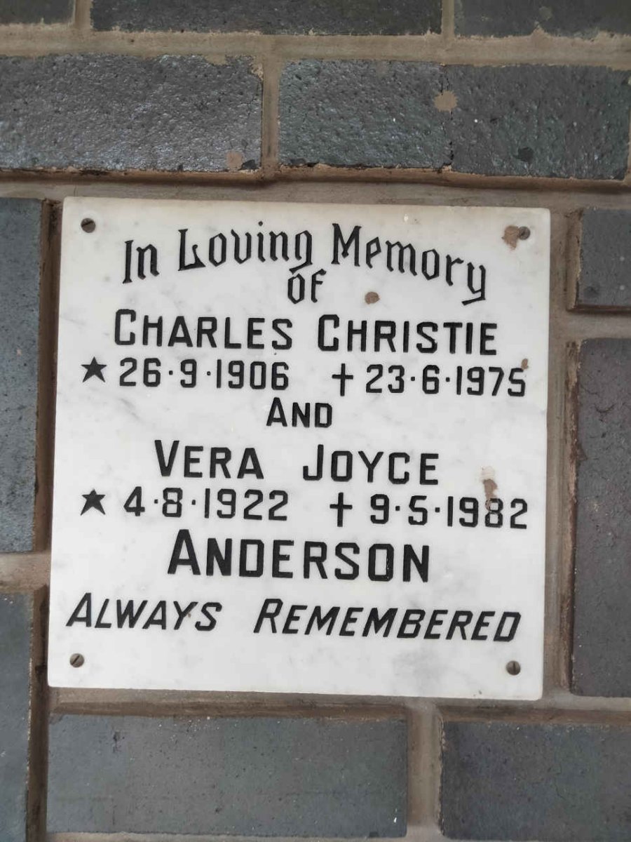 ANDERSON Charles Christie 1906-1975 &amp; Vera Joyce 1922-1982