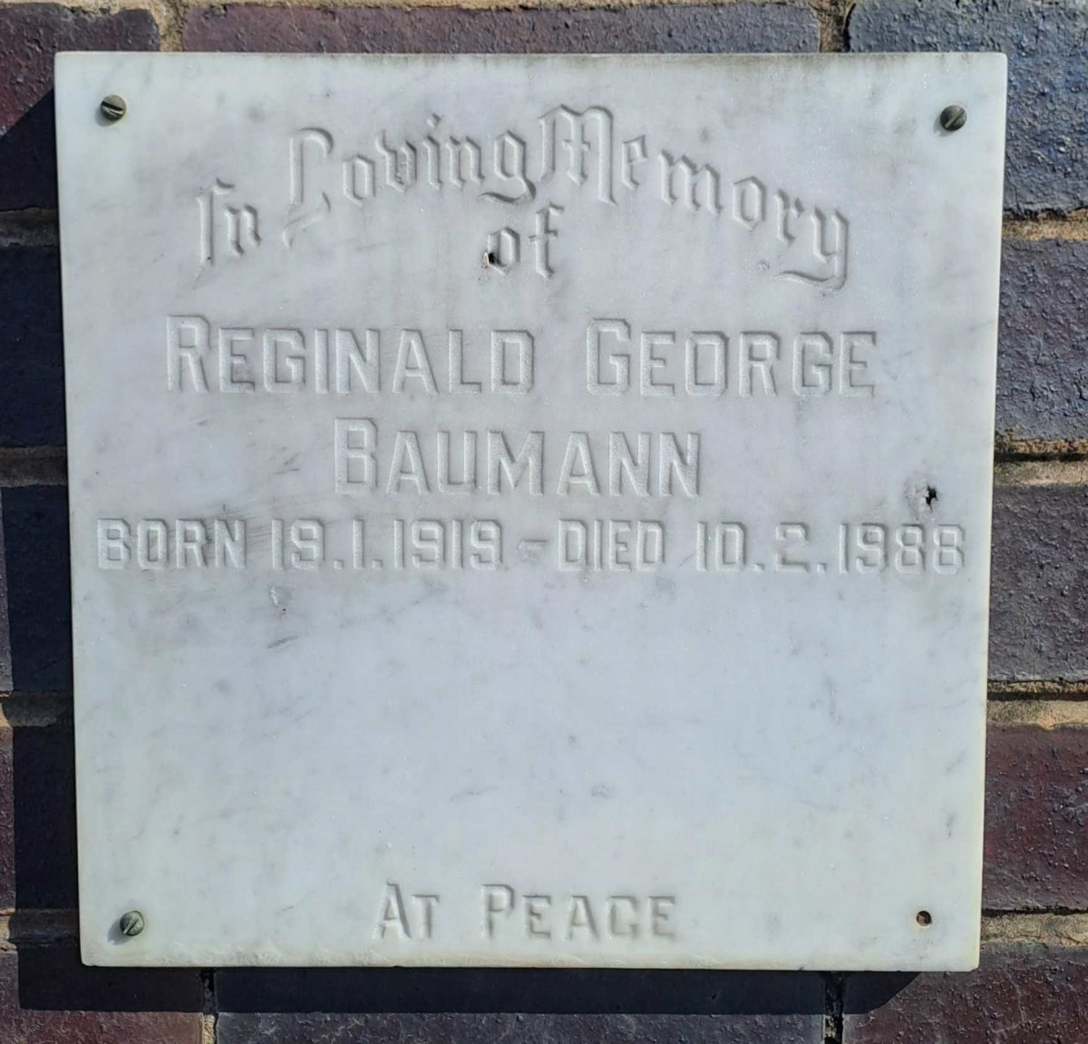BAUMANN Reginald George 1919-1988