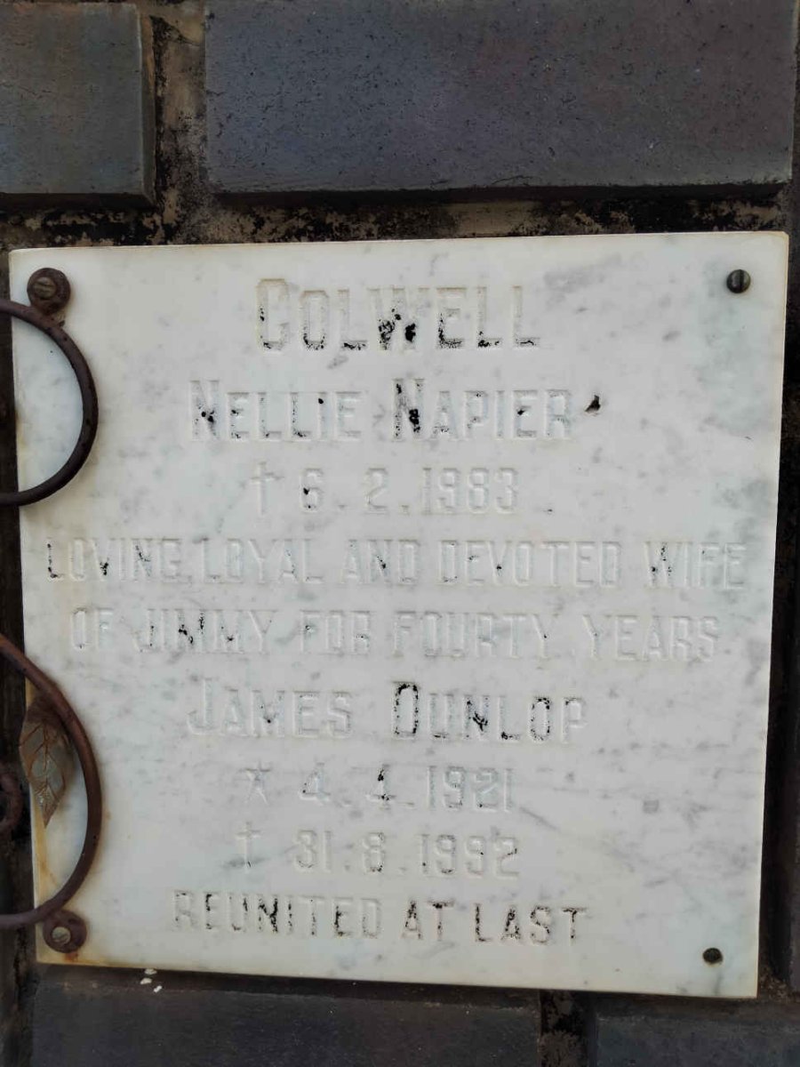 COLWELL James Dunlop 1921-1992 &amp; Nellie Napier -1983
