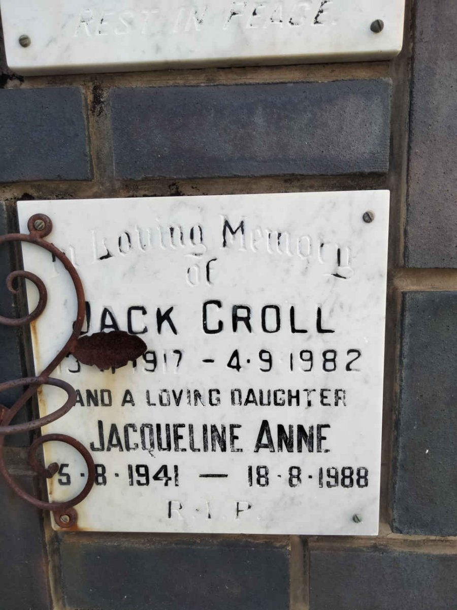CROLL Jack 1917-1982 :: CROLL Jacqueline Anne 1941-1988