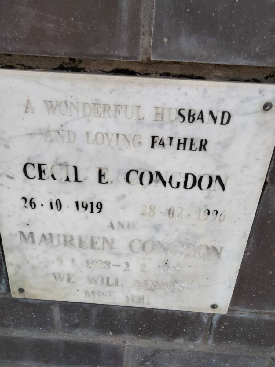 CONGDON Cecil E. 1919-1996 &amp; Maureen 1928-1997