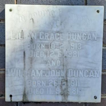 DUNCAN William John 1911-1981 & Lilian Grace 1913-1981