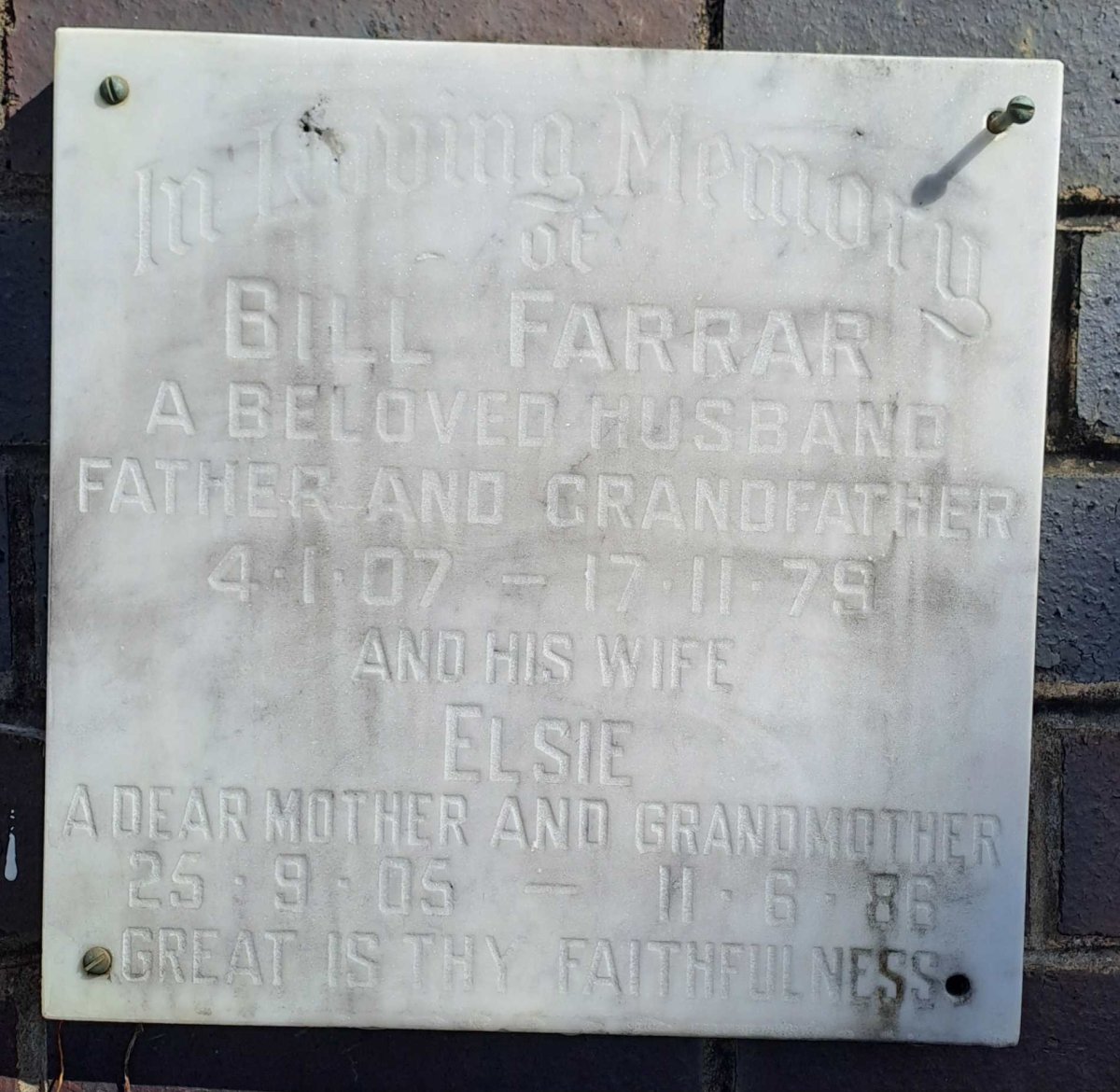 FARRAR Bill 1907-1979 & Elsie 1905-1986