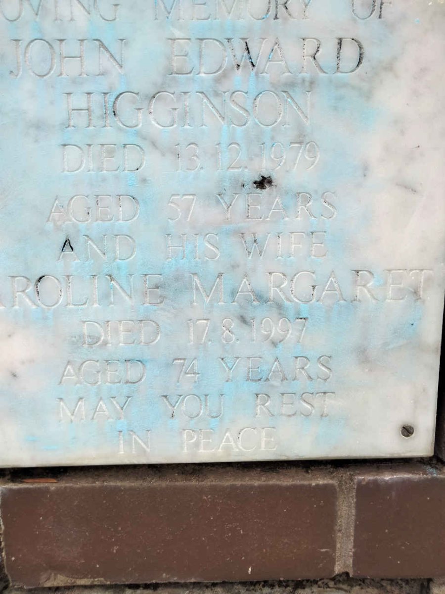HIGGINSON John Edward -1979 &amp; ?roline Margaret -1997
