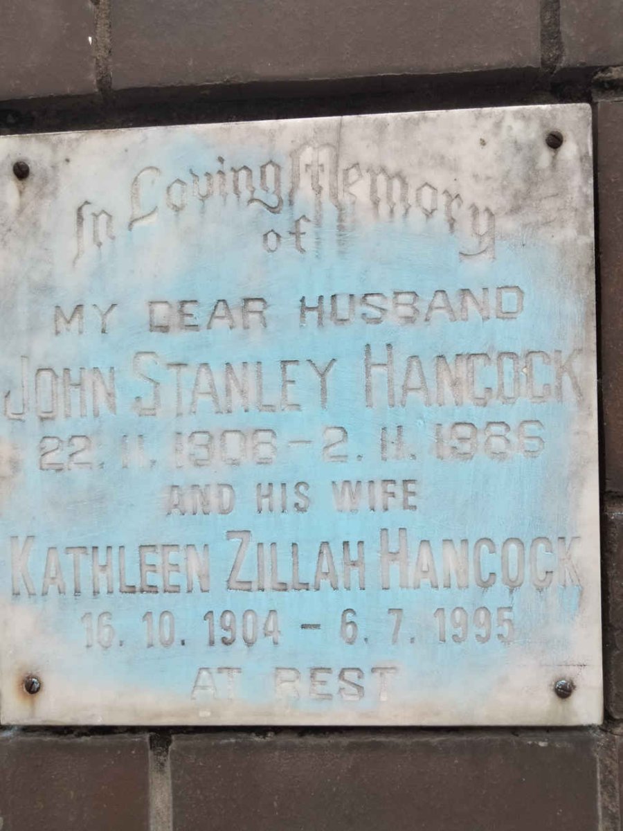 HANCOCK John Stanley 1906-1986 &amp; Kathleen Zillah 1904-1995