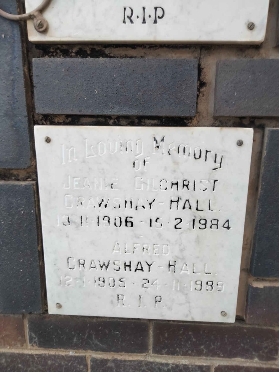 HALL Alfred, CRAWSHAY 1905-1989 &amp; Jeanie Gilchrist 1906-1984
