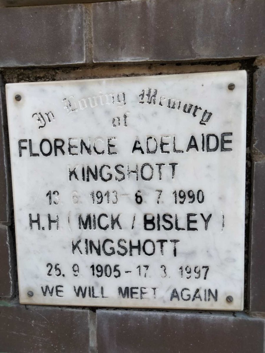 KINGSHOTT H.H. 1905-1997 &amp; Florence Adelaide 1913-1990