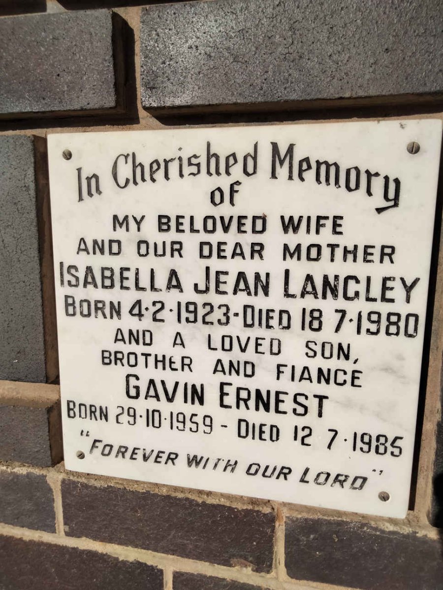 LANGLEY Isabella Jean 1923-1980 :: LANGLEY Gavin Ernest 1959-1985