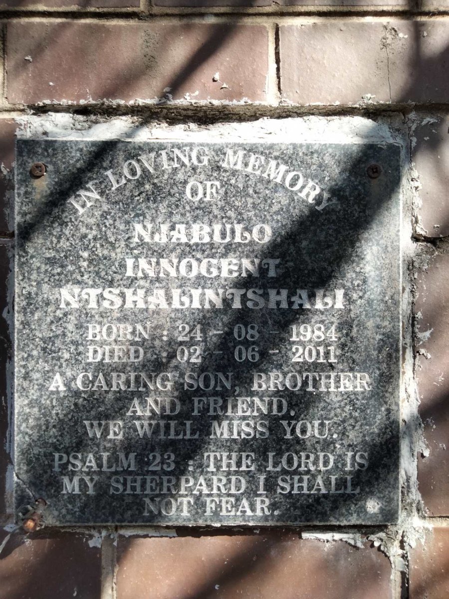 NTSHALINTSHALI Njabulo Innocent 1984-2011