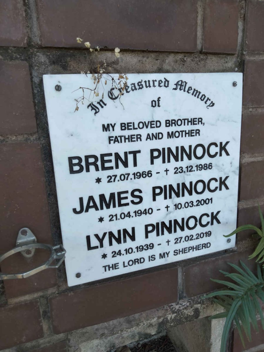 PINNOCK James 1940-2001 &amp; Lynn 1939-2019 :: PINNOCK Brent 1966-1986