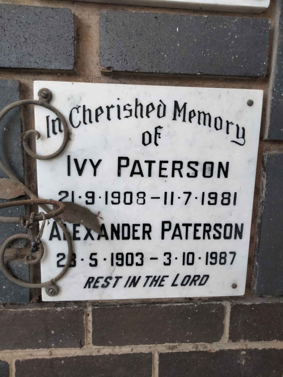 PATERSON Alexander 1903-1987 &amp; Ivy 1908-1981
