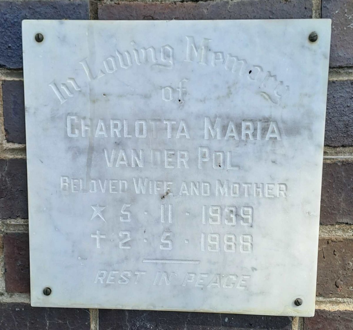 POL Charlotta Maria, van der 1939-1988