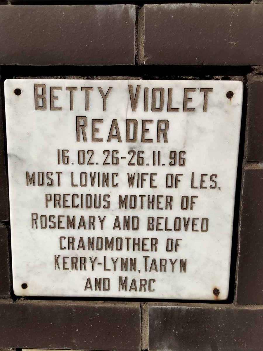 READER Betty Violet 1926-1996