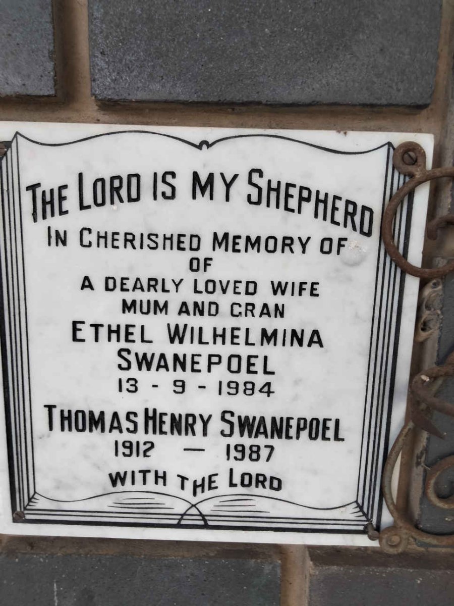 SWANEPOEL Thomas Henry 1912-1987 &amp; Ethel Wilhelmina -1984