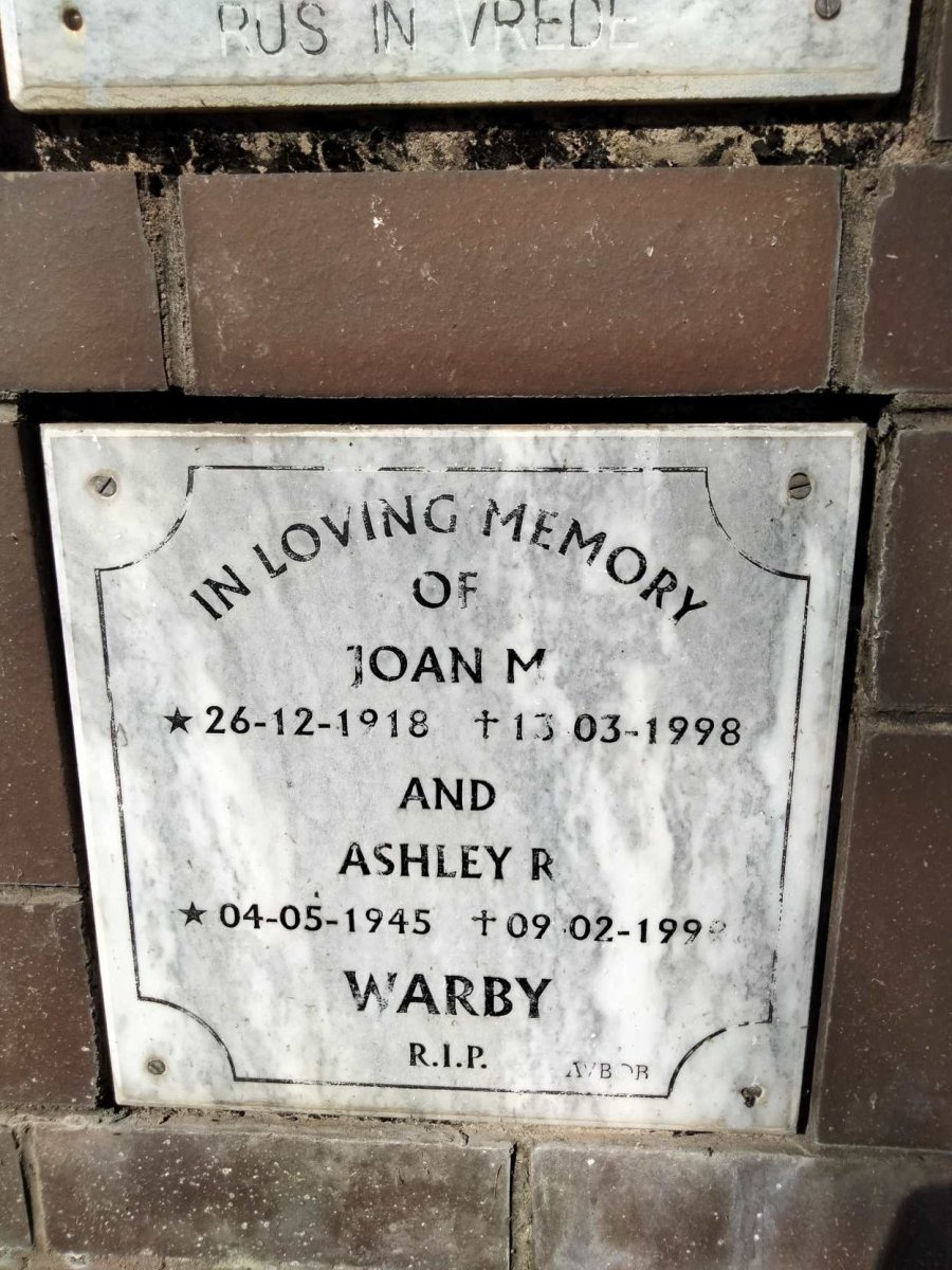 WARBY Joan M. 1918-1998 :: WARBY Ashley R. 1945-1998