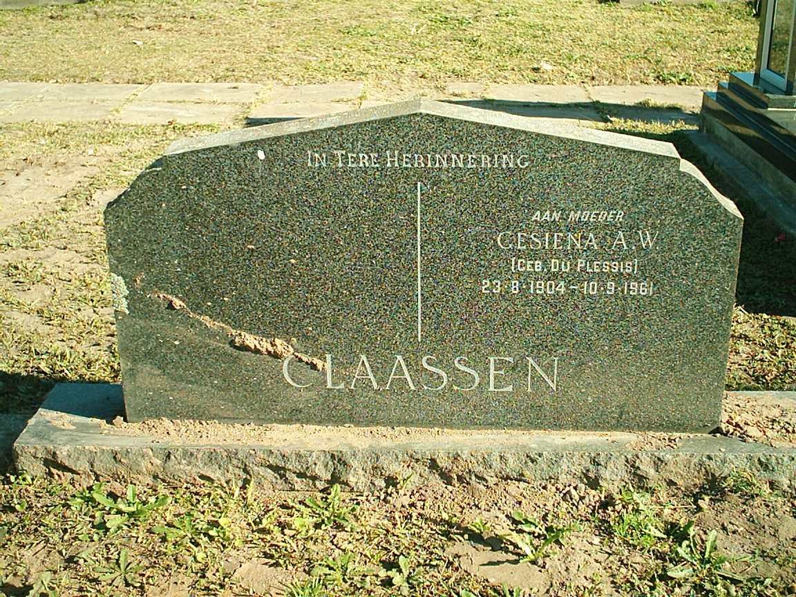 CLAASSEN Gesiena A.W. nee DU PLESSIS 1904-1961