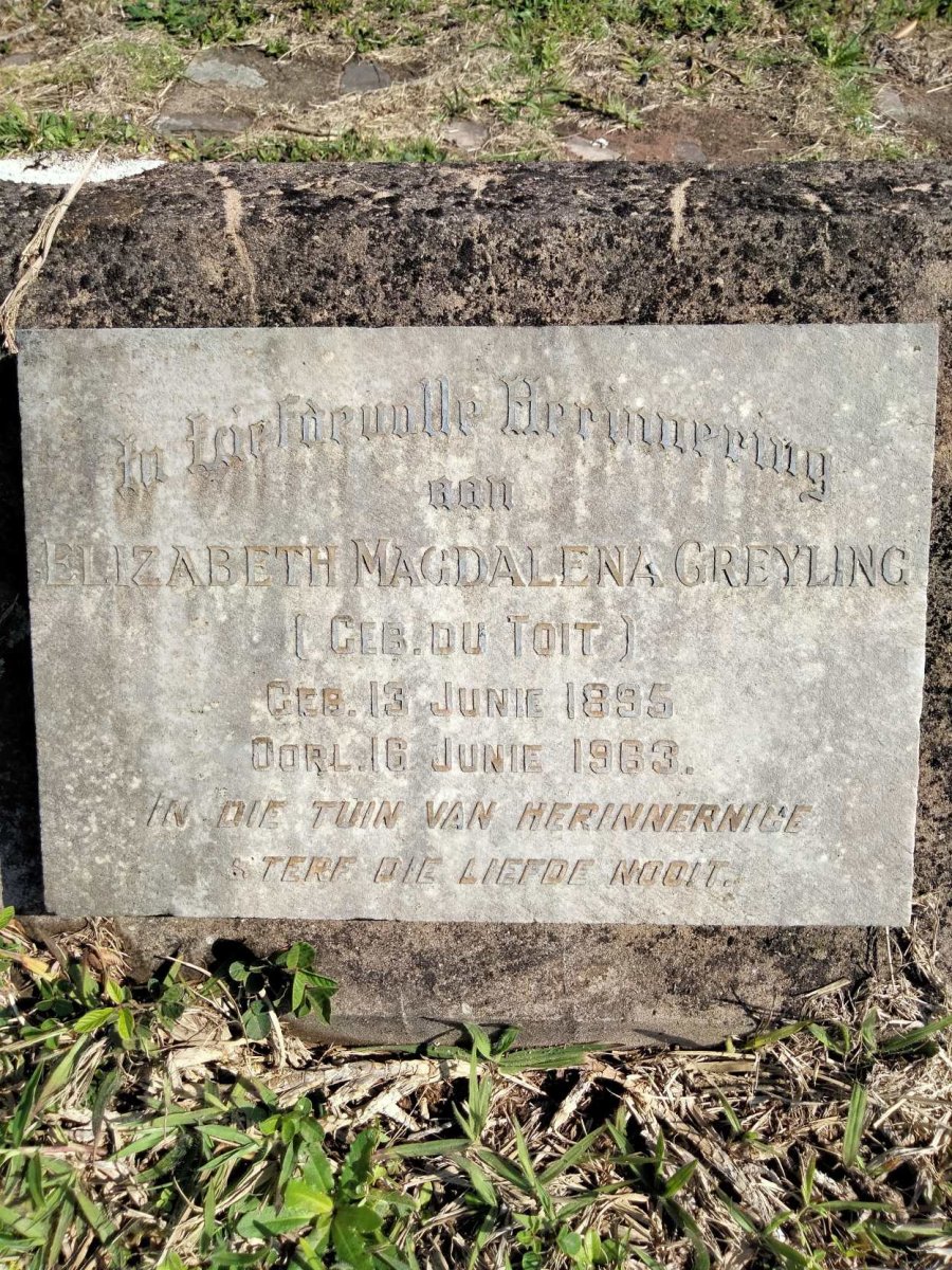 GREYLING Elizabeth Magdalena nee DU TOIT 1895-1963