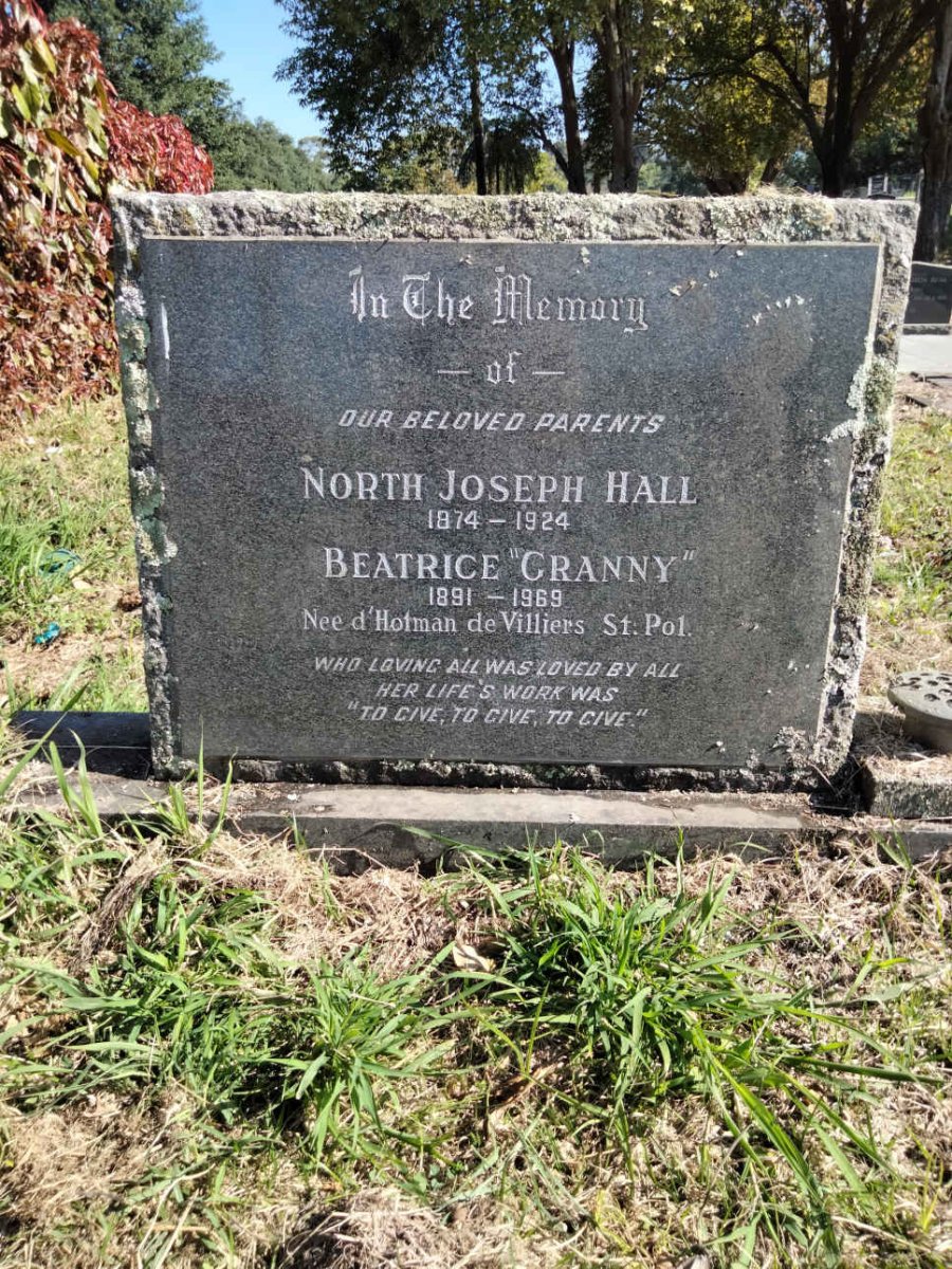 HALL North Joseph 1874-1924 &amp; Beatrice D'HOFMAN DE VILLIERS ST. POL. 1891-1969
