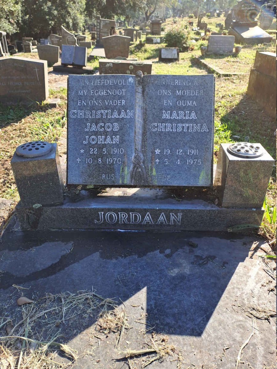 JORDAAN Christiaan Jacob Johan 1910-1970 & Maria Christina 1911-1975