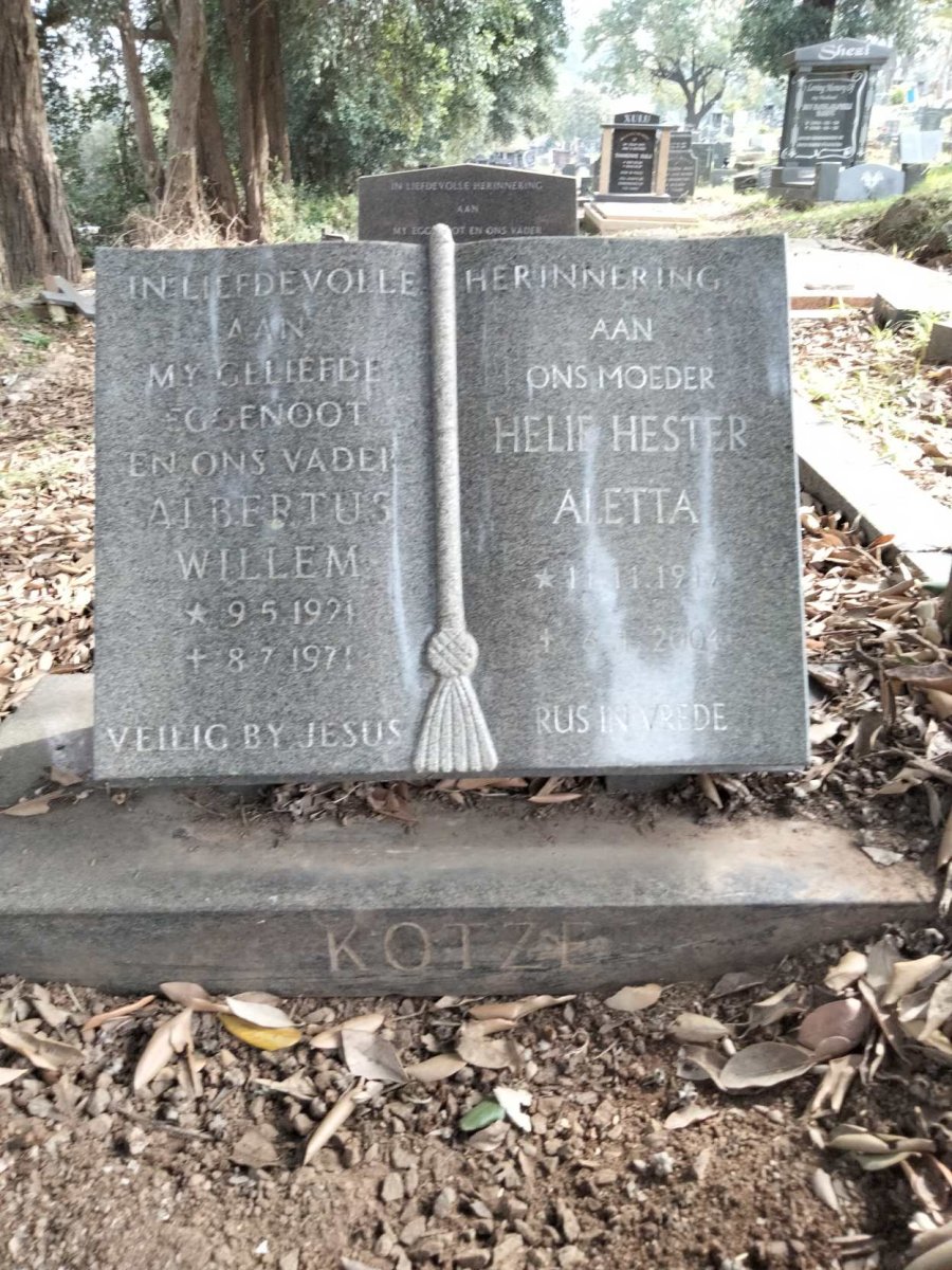 KOTZE Albertus Willem 1921-1971 &amp; Helie Hester Aletta 1917-2004