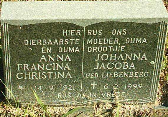 LIEBENBERG Anna Johanna Francina Christina Jocoba 1921-1999