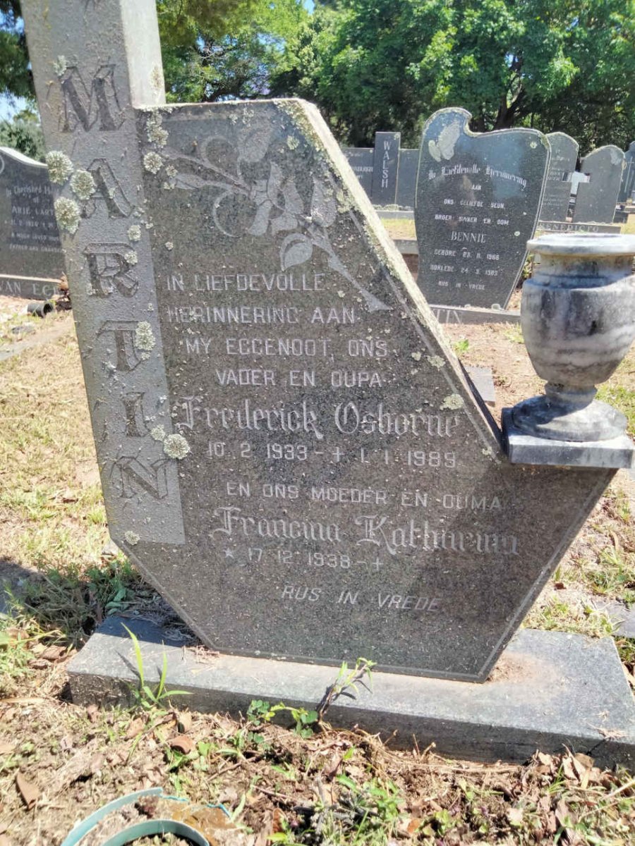 MARTIN Frederick Osborne 1933-1989 &amp; Francina Katharina 1938-
