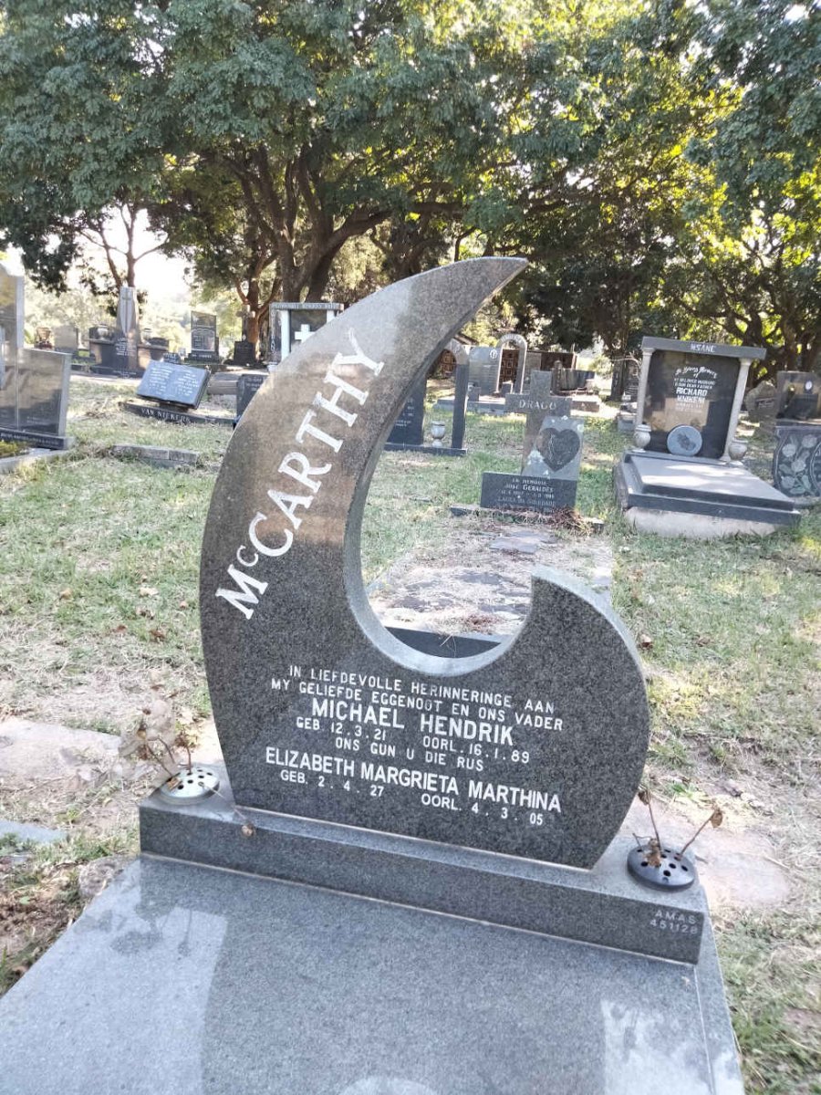 McCARTHY Michael Hendrik 1921-1989 &amp; Elizabeth Margrieta Marthina 1927-2005