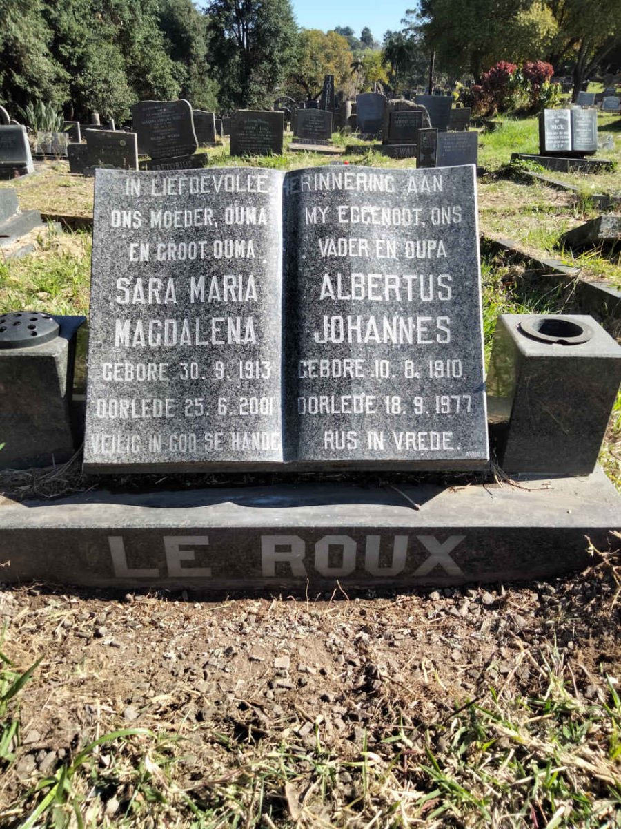 ROUX Albertus Johannes, le 1910-1977 &amp; Sara Maria Magdalena 1913-2001