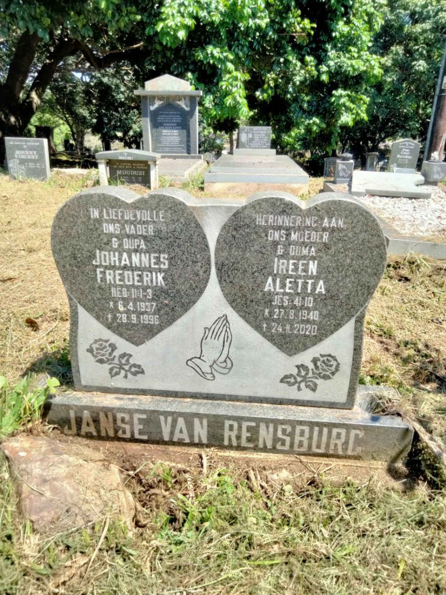 RENSBURG Johannes Frederik, Janse van 1937-1996 &amp; Ireen Aletta 1940-2020