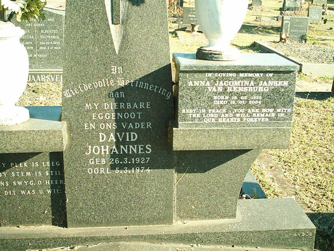 RENSBURG David Johannes, Jansen van 1927-1974 &amp; Anna Jacomina 1925-2004