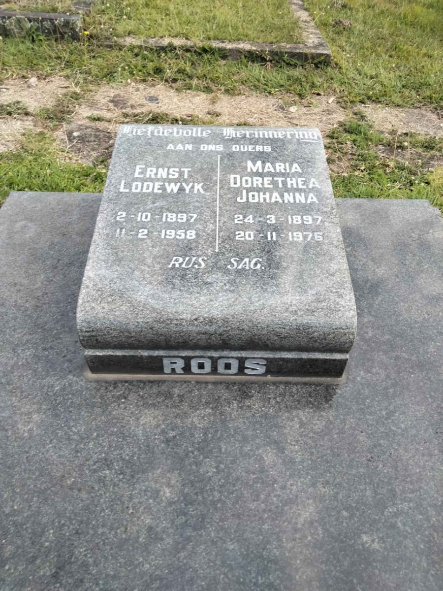 ROOS Ernst Lodewyk 1897-1958 &amp; Maria Dorethea Johanna 1897-1976