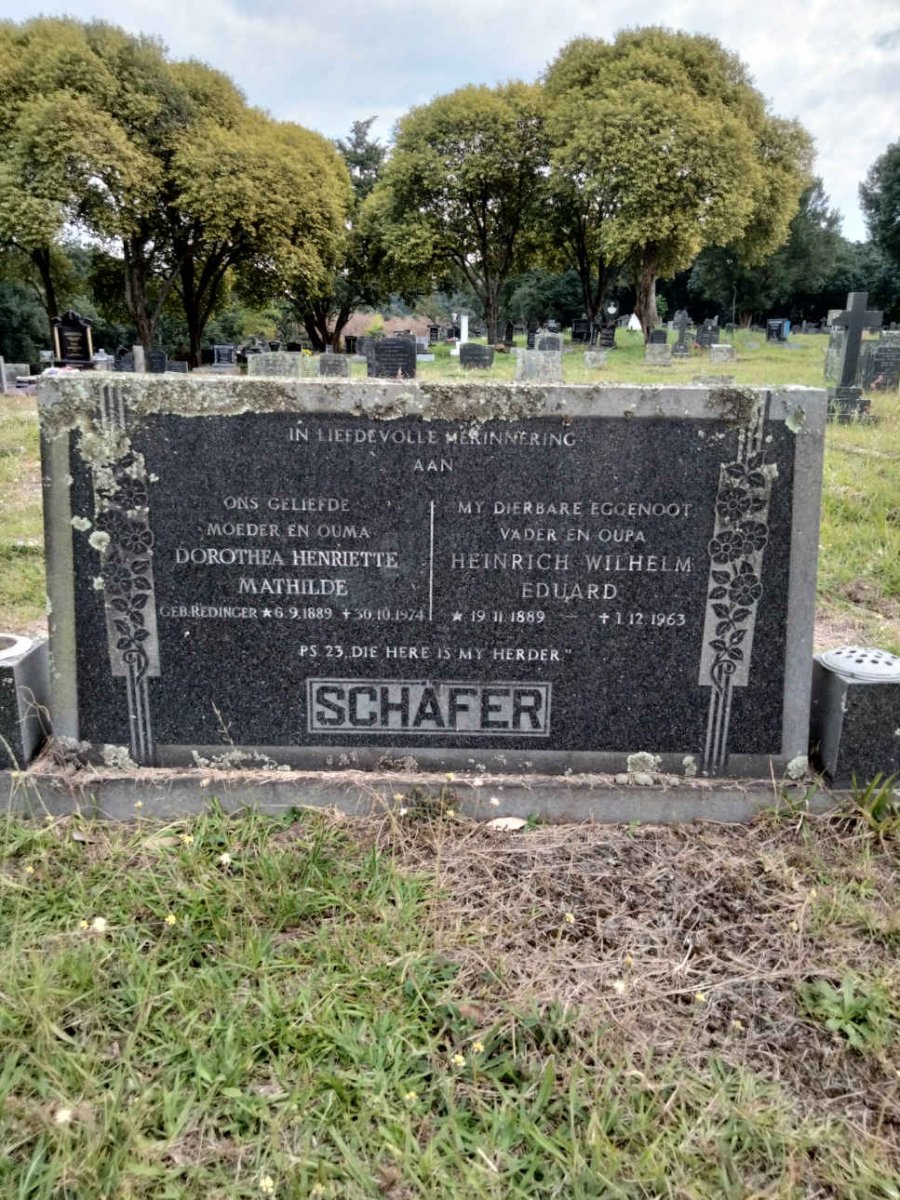 SCHAFER Heinrich Wilhelm Eduard 1889-1963 &amp; Dorothea Henriette Mathilda REDINGER 1889-1974