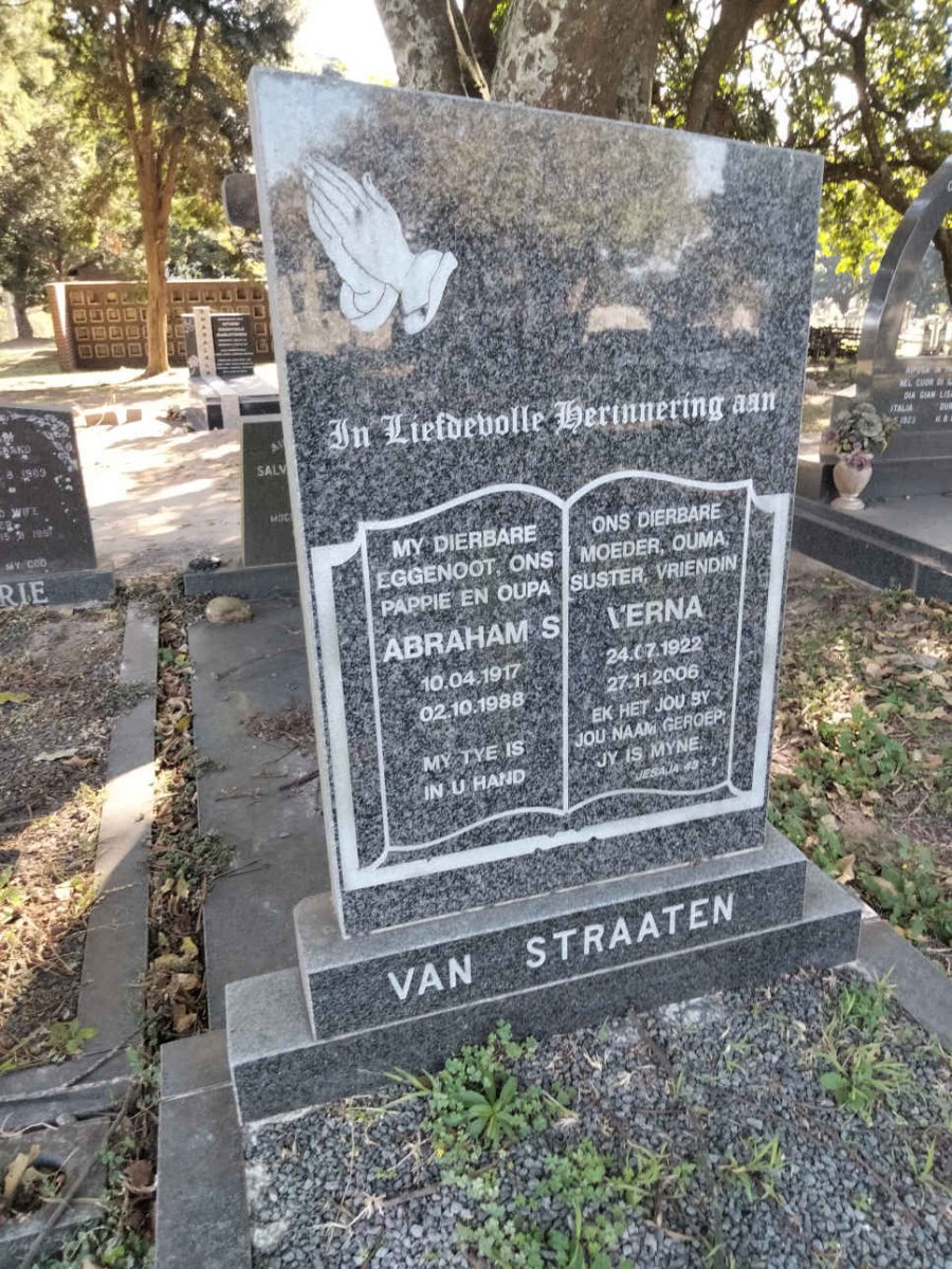 STRAATEN Abraham S., van 1917-1988 &amp; Verna 1922-2006