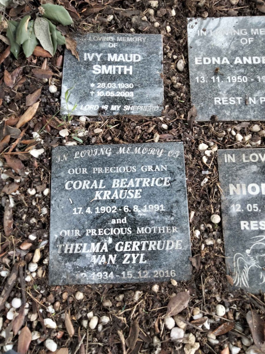 SMITH Ivy Maud 1930-2003 :: KRAUSE Coral Beatrice 1902-1991 :: VAN ZYL Thelma Gertrude 1934-2016